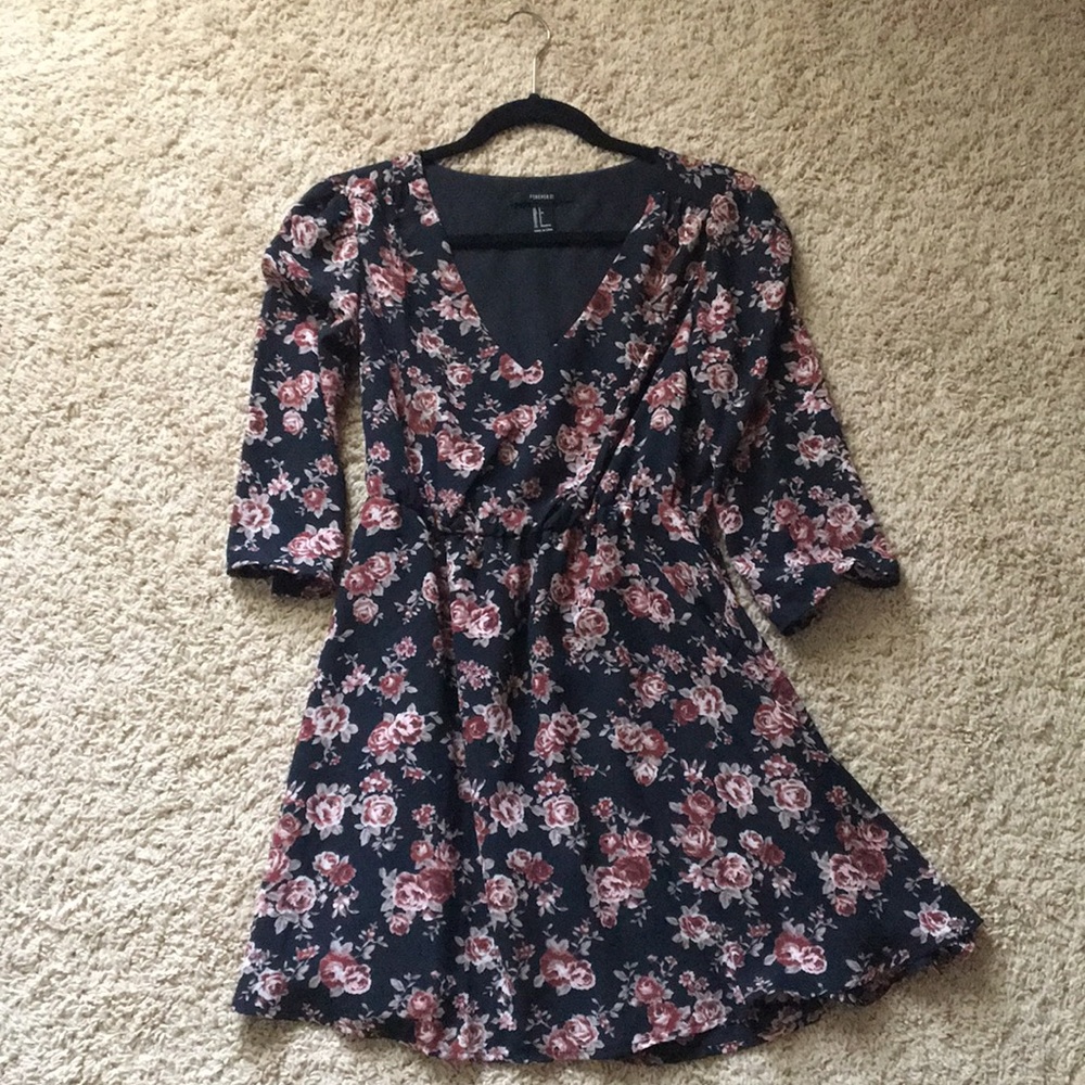 Black floral dress with 3/4 sleeves